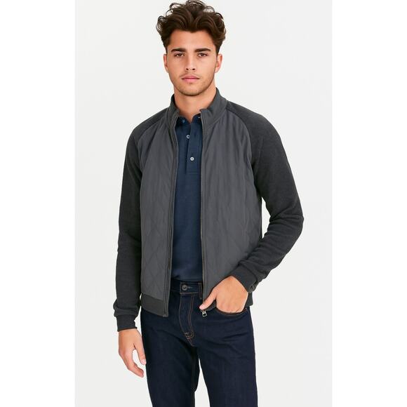 Peter Millar Wool Hybrid Full Zip Jacket Gray Charcoal Knit Sleeves Size XL - Picture 1 of 5